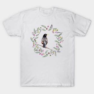 American Robin with whimsical flower wreath T-Shirt